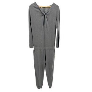 Stefanel Italian Yarn Gray Wool Cashmere Knit Jumpsuit XS Twist Neck Lounge Chic